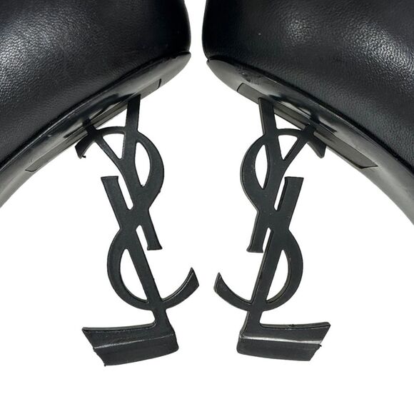 YSL Yves Saint Laurent OPYUM Logo Heel Boots Ankle Booties Black 36 5.5 6 - Picture 13 of 15